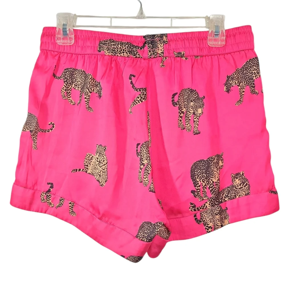 Show Me Your MUMU Early Riser PJ Shorts In Fuchsia Feline Print. S - Picture 4 of 9